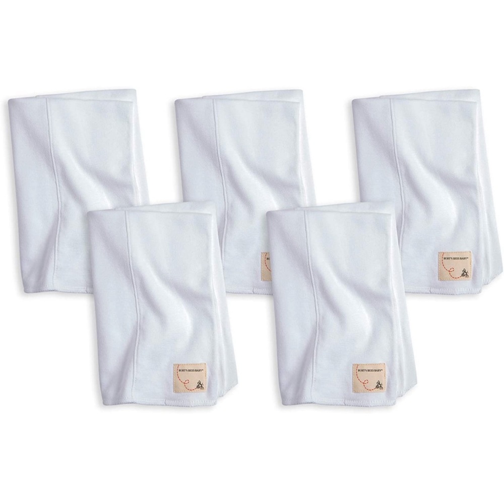 Burt'S Bees Baby Burp Cloths, 100% Organic Cotton, Cloud White, 5-Pack